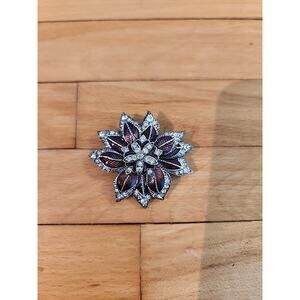 Vintage Monet Red Enamel Rhinestone Poinsettia Brooch Pin Christmas Holiday